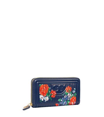Tory Burch Fleming Soft Printed Zip Continental Wallet In Navy Tea Rose |  ModeSens