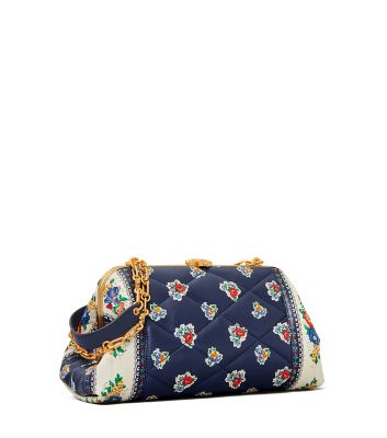 Shop Tory Burch Cleo Quilted Floral Bag In Navy Tea Rose Border