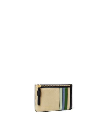 Tory Burch Perry Color-block Top-zip Card Case In  Bluewood/buttermilk/arugula | ModeSens