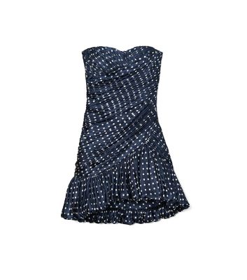 Tory Burch Strapless Pleated Polka-dot Silk-satin Jacquard Mini Dress In Classic Dot