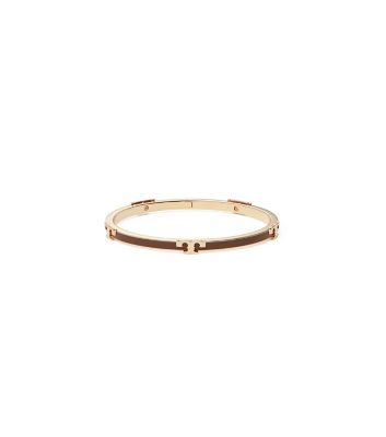 Tory Burch Serif-t Enameled Stackable Bracelet In Rose Gold / Chocolate Brown
