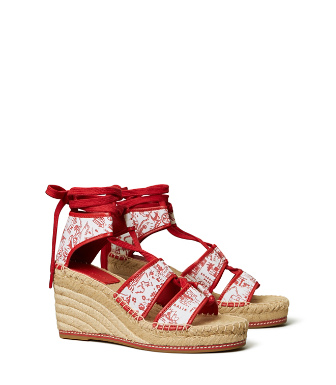 Tory Burch Printed Lace-up Espadrilles In Red Destination | ModeSens
