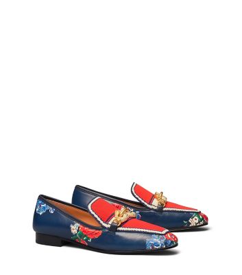 Tory Burch Women's Jessa Floral Leather Loafers In Navy Tea Rose/navy Multi/perfect Navy