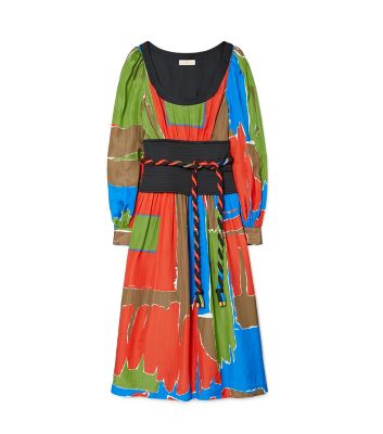 Shop Tory Burch Printed Tie-waist Dress In Painted Geo