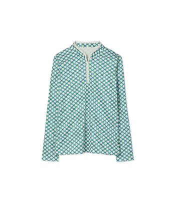 Tory Sport Printed Performance Half-zip Pullover In Snow White Locking Rings