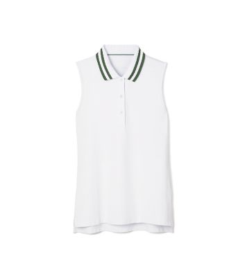 Tory Sport Performance Piqué Pleated-collar Sleeveless Polo In Blue Silk / Mineral Green