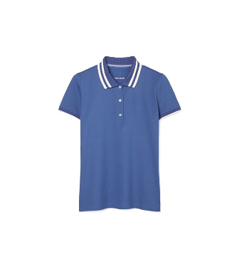 Tory Sport Performance Pique Pleated-collar Polo In Blue Wash/snow White