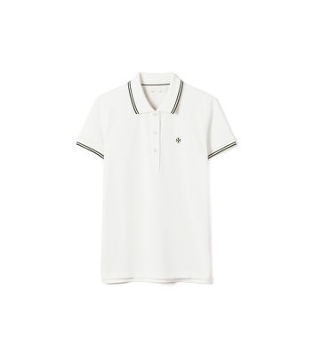 Tory Sport Classic Tech Piqué Polo In Snow White / Mineral Green