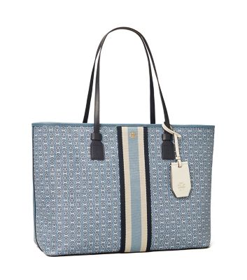 Tory Burch T Zag Tote Large Jewel Blue in Canvas with Silver-tone - US