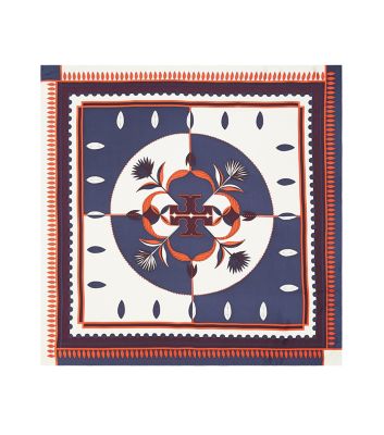 Tory Burch Geo Silk Square Scarf In Plaid