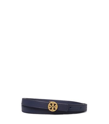 Tory Burch Skinny Double T Belt In Royal Navy