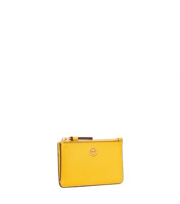 Shop Tory Burch Robinson Card Case Key Ring In Golden Crest