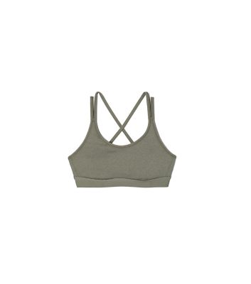 Tory Sport Compression Mélange Cross-back Bra In Olive Grey Heather