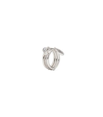 Tory Burch Miller Pavé Charm Ring In Tory Silver/crystal/pearl