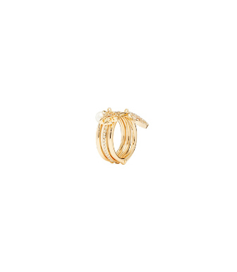 Tory Burch Miller Pavé Charm Ring In Tory Gold/crystal/ivory
