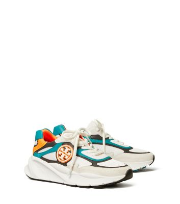 Shop Tory Burch Sawyer Trainer In Titanium White/tk Neon Orange/tk Turquoi