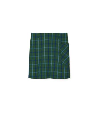 Tory Sport Yarn-dyed Twill Club Skirt In Mineral Green Pitch Plaid