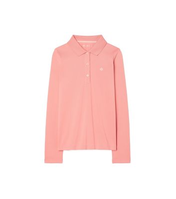 Tory Sport Tech Piqué Long-sleeve Polo In Ginger Lily