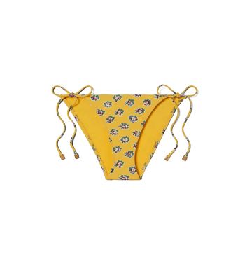 Tory Burch Printed String Bikini Bottom In Yellow Garden Rose