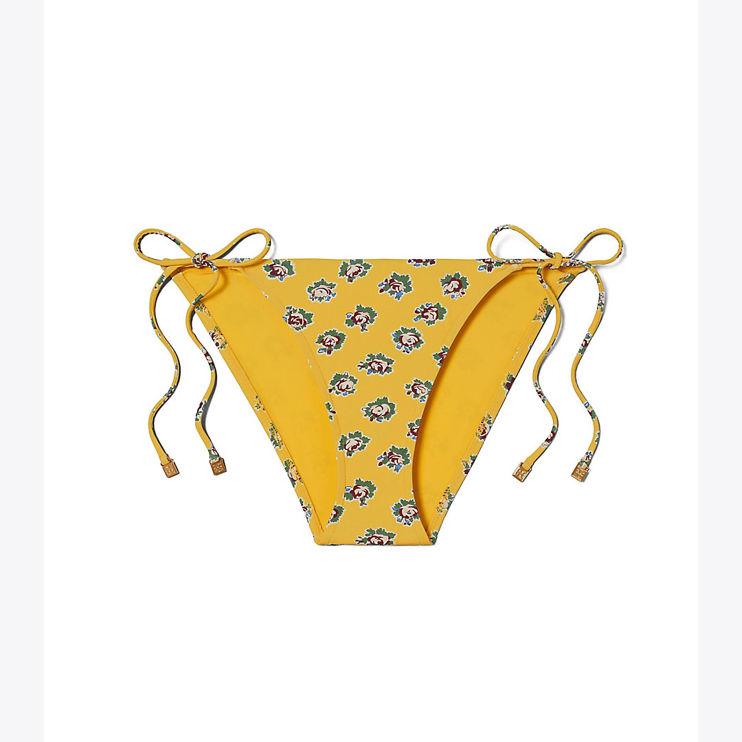 Tory Burch Printed String Bikini Bottom In Yellow Garden Rose