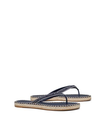 Tory Burch Tory Ribbon Thong Espadrille In Perfect Navy/new Ivory