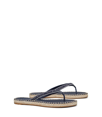 Tory Burch Tory Ribbon Thong Espadrille In Perfect Navy/new Ivory