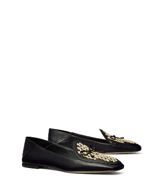 Tory Burch Tory Charm Woven Loafer In Perfect Black / Perfect Black / Oatmeal