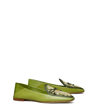 Tory Burch Tory Charm Woven Loafer In Green/ Kiwi / New Ivory