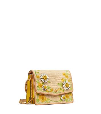 Tory Burch Robinson Embroidered Straw Convertible Shoulder Bag In Beige |  ModeSens