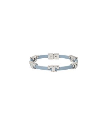 Tory Burch Serif-t Single-wrap Bracelet In Tory Silver / Floral Blue