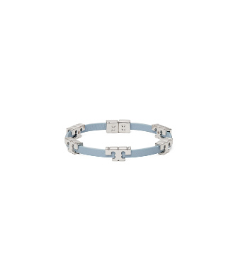 Tory Burch Serif-t Single-wrap Bracelet In Tory Silver / Floral Blue