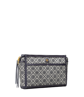 Tory Burch T Monogram Jacquard Travel Pouch In Navy Blue