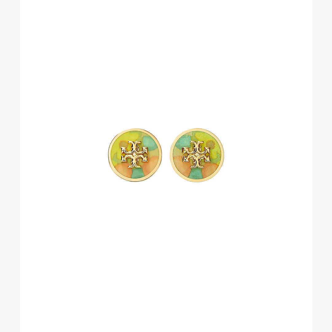 Tory Burch Kira Printed Circle-stud Earring In Tory Gold / Blossom Oversized