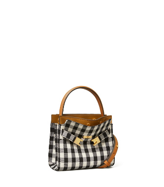 Tory Burch Lee Radziwill Petite Double Bag In Black/new Ivory Gingham