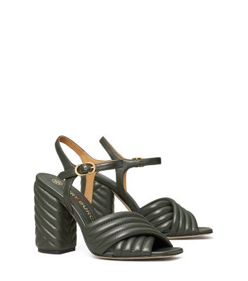 Tory Burch Kira Quilted High-heel Sandal In Dark Seaweed / Dark Seaweed