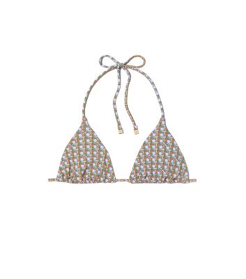 Tory Burch Basket Weave Print Bikini Top In Crisp Blue Basketweave