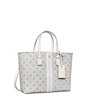 Tory Burch T Monogram Coated Canvas Small Tote Bag In White