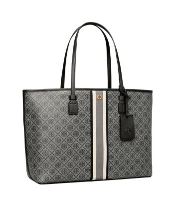 Tory Burch T Monogram Coated Canvas Tote Bag In Black | ModeSens