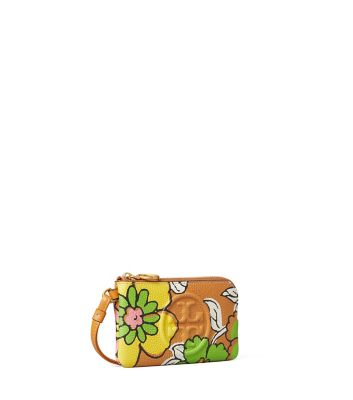 Shop Tory Burch Perry Bombe Printed Top Zip Card Case In Rust Wallpaper Floral