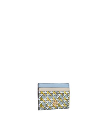 Tory Burch Robinson Printed Card Case In Blue Basketweave