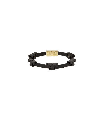 Tory Burch Serif-t Stackable Powder Coated Bracelet In Tory Gold / Black