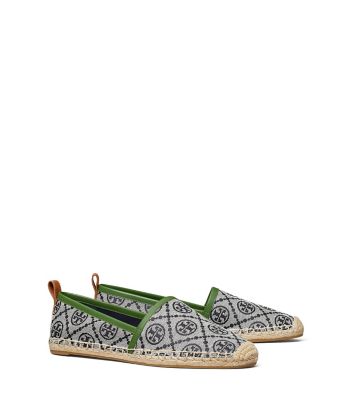 Tory Burch Woman Navy Blue T Monogram Espadrilles In Perfect Navy/arugula/aged Camello Jacqua