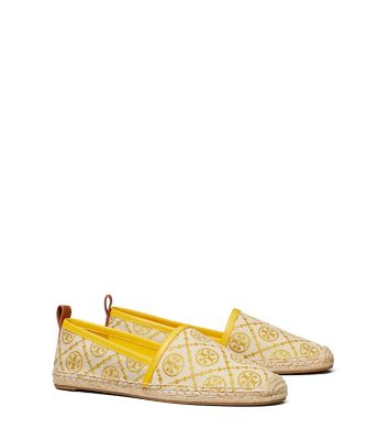 Tory Burch T Monogram Espadrille Flat In Goldfinch/goldfinch/aged Camello Jacquar