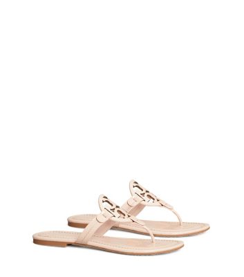 Tory Burch Miller Medallion Patent Leather Flat Thong Sandals In Seashell Pink