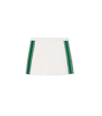 Tory Sport Tory Burch Tech Piqué Logo Stripe Tennis Skirt In Snow White/evergreen