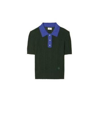 Tory Sport Cotton Pointelle Polo Sweater In Conifer