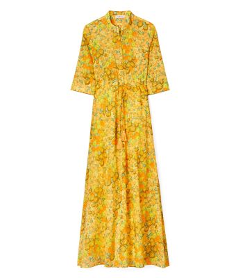 Tory Burch Printed Shirtdress In Yellow Blossom Large