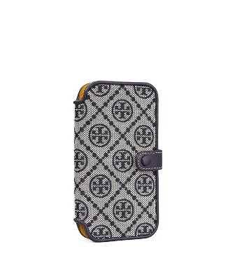 Tory Burch T Monogram Jacquard Folio For Iphone 12 And Iphone 12 Pro In Navy Blue