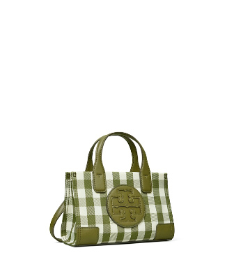 Tory Burch Micro Ella Recycled Tote In Leccio/new Ivory Gingham | ModeSens