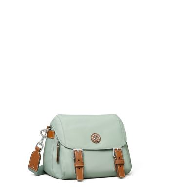 Tory Burch Nylon Small Messenger In Blue Celadon